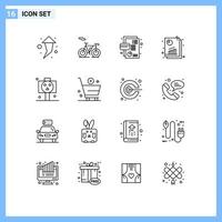 Pictogram Set of 16 Simple Outlines of halloween seo report credit seo analysis report Editable Vector Design Elements