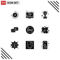 Pack of 9 creative Solid Glyphs of label fast cup popup bubble Editable Vector Design Elements