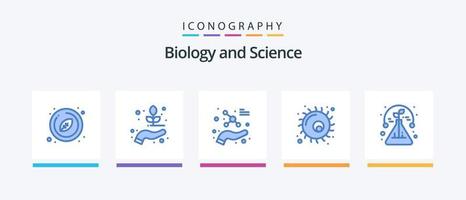 Biology Blue 5 Icon Pack Including science. plant. protect. cell. animal. Creative Icons Design vector