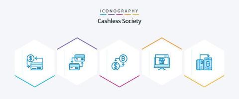 Cashless Society 25 Blue icon pack including marketplace. computer. credit. money vector