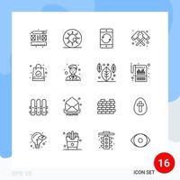 Set of 16 Vector Outlines on Grid for bag firefighter arrow fire mobile Editable Vector Design Elements