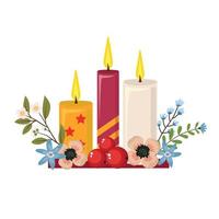 luz de las velas con flores para la decoración navideña tradicional vector