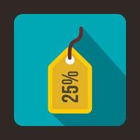 Yellow price tag, 25 percen icon, flat style vector