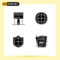 Mobile Interface Solid Glyph Set of 4 Pictograms of coding antivirus paintbrush badge security Editable Vector Design Elements
