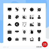 25 Universal Solid Glyph Signs Symbols of coin set soap gadget work Editable Vector Design Elements
