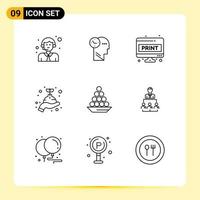 Universal Icon Symbols Group of 9 Modern Outlines of bowl hand computer sheet grow screen page Editable Vector Design Elements