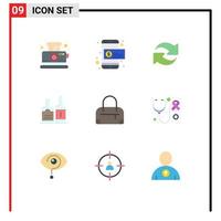 Mobile Interface Flat Color Set of 9 Pictograms of fashion bottles refresh bottl alcohol Editable Vector Design Elements