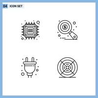 Line Pack of 4 Universal Symbols of chip electric smart auditing socket Editable Vector Design Elements