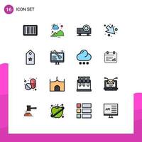 Pictogram Set of 16 Simple Flat Color Filled Lines of one right multimedia down video projector Editable Creative Vector Design Elements