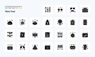 25 New Year Solid Glyph icon pack vector