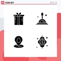 Mobile Interface Solid Glyph Set of 4 Pictograms of dinner pin present magnifying glass easter Editable Vector Design Elements