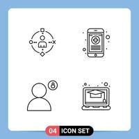 Set of 4 Modern UI Icons Symbols Signs for ambient padlock experiance phone privacy Editable Vector Design Elements