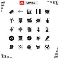 25 User Interface Solid Glyph Pack of modern Signs and Symbols of hardware love factory heart broken Editable Vector Design Elements