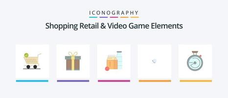 compras Al por menor y vídeo juego elementos plano 5 5 icono paquete incluso navegación. navegar. leche. El sonar. teléfono. creativo íconos diseño vector