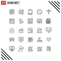 User Interface Pack of 25 Basic Lines of china ui preschool trash deny Editable Vector Design Elements