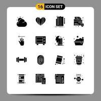 16 Universal Solid Glyphs Set for Web and Mobile Applications hand cursor security expertise protection document Editable Vector Design Elements