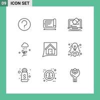 Pictogram Set of 9 Simple Outlines of contact spring laptop nature cloud rain Editable Vector Design Elements