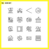 Pack of 16 Modern Outlines Signs and Symbols for Web Print Media such as basketball weather love night previous Editable Vector Design Elements