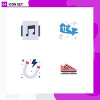 Set of 4 Commercial Flat Icons pack for album power map world boot Editable Vector Design Elements