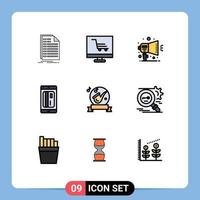 Pack of 9 Modern Filledline Flat Colors Signs and Symbols for Web Print Media such as digital cashless startup card ad Editable Vector Design Elements