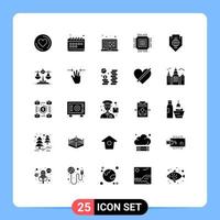 Group of 25 Solid Glyphs Signs and Symbols for world information digital graphic database cloud Editable Vector Design Elements