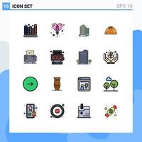 Flat Color Filled Line Pack of 16 Universal Symbols of machine electric skyscaper construction engineer Editable Creative Vector Design Elements