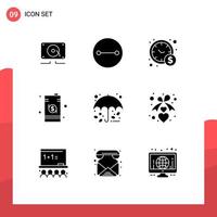 9 Universal Solid Glyphs Set for Web and Mobile Applications rain autumn time management money dollar Editable Vector Design Elements