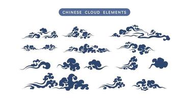conjunto de vectores de nubes chinas. adorno elementos orientales para tarjeta de año nuevo chino asiático o mediados de otoño. ilustración decorativa del arte del cielo vintage