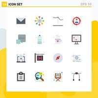 Pack of 16 Modern Flat Colors Signs and Symbols for Web Print Media such as messages chat skin protection user audience Editable Pack of Creative Vector Design Elements