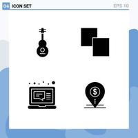 Modern Set of 4 Solid Glyphs Pictograph of audio computer sound copy message Editable Vector Design Elements