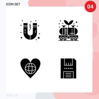 Modern Set of 4 Solid Glyphs and symbols such as attraction environment energy power heart Editable Vector Design Elements