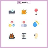 Modern Set of 9 Flat Colors and symbols such as drug preferences audio gears sound Editable Vector Design Elements