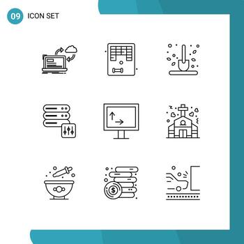 Stock Vector Icon Pack of 9 Line Signs and Symbols for height security play database scoop Editable Vector Design Elements