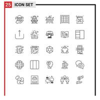 Set of 25 Modern UI Icons Symbols Signs for fire barrel water furniture bookcase Editable Vector Design Elements