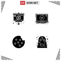 Pictogram Set of 4 Simple Solid Glyphs of presentation cookie money new angry Editable Vector Design Elements