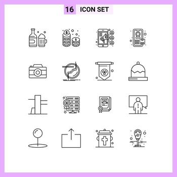 dieciséis universal contornos conjunto para web y móvil aplicaciones foto imagen inversión cámara contacto editable vector diseño elementos