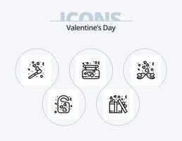 san valentin día línea icono paquete 5 5 icono diseño. amor. comida amor. Pareja. fideos. palillo vector