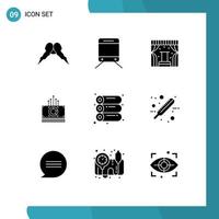 Pack of 9 Modern Solid Glyphs Signs and Symbols for Web Print Media such as offset transfer concert bucks money Editable Vector Design Elements