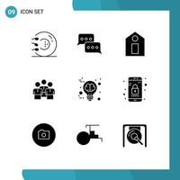 Group of 9 Solid Glyphs Signs and Symbols for protection group message business tag Editable Vector Design Elements