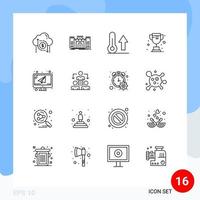 Modern Set of 16 Outlines and symbols such as trophy online fortress weather nature Editable Vector Design Elements