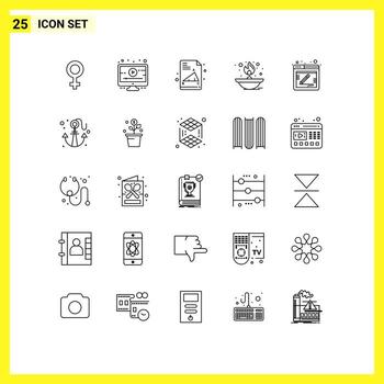 User Interface Pack of 25 Basic Lines of web comment exam paper blog lamp Editable Vector Design Elements