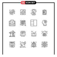 16 Thematic Vector Outlines and Editable Symbols of first aid presentation app result notepad Editable Vector Design Elements