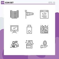 Set of 9 Modern UI Icons Symbols Signs for pc device browser monitor interface Editable Vector Design Elements