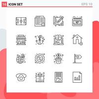 Set of 16 Modern UI Icons Symbols Signs for building day learning calendar blue print Editable Vector Design Elements