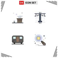 Group of 4 Modern Flat Icons Set for bag trailer game process wagon Editable Vector Design Elements