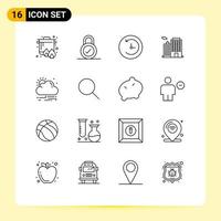 16 User Interface Outline Pack of modern Signs and Symbols of search sun clock wind corporation Editable Vector Design Elements