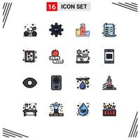 Modern Set of 16 Flat Color Filled Lines Pictograph of heart list programming clipboard education Editable Creative Vector Design Elements