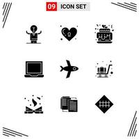 Group of 9 Solid Glyphs Signs and Symbols for setting laptop lock configure wedding Editable Vector Design Elements