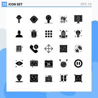 Set of 25 Commercial Solid Glyphs pack for tv control male trolley groceries Editable Vector Design Elements