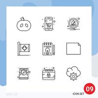 Pack of 9 Modern Outlines Signs and Symbols for Web Print Media such as bulb business notification maple canada Editable Vector Design Elements